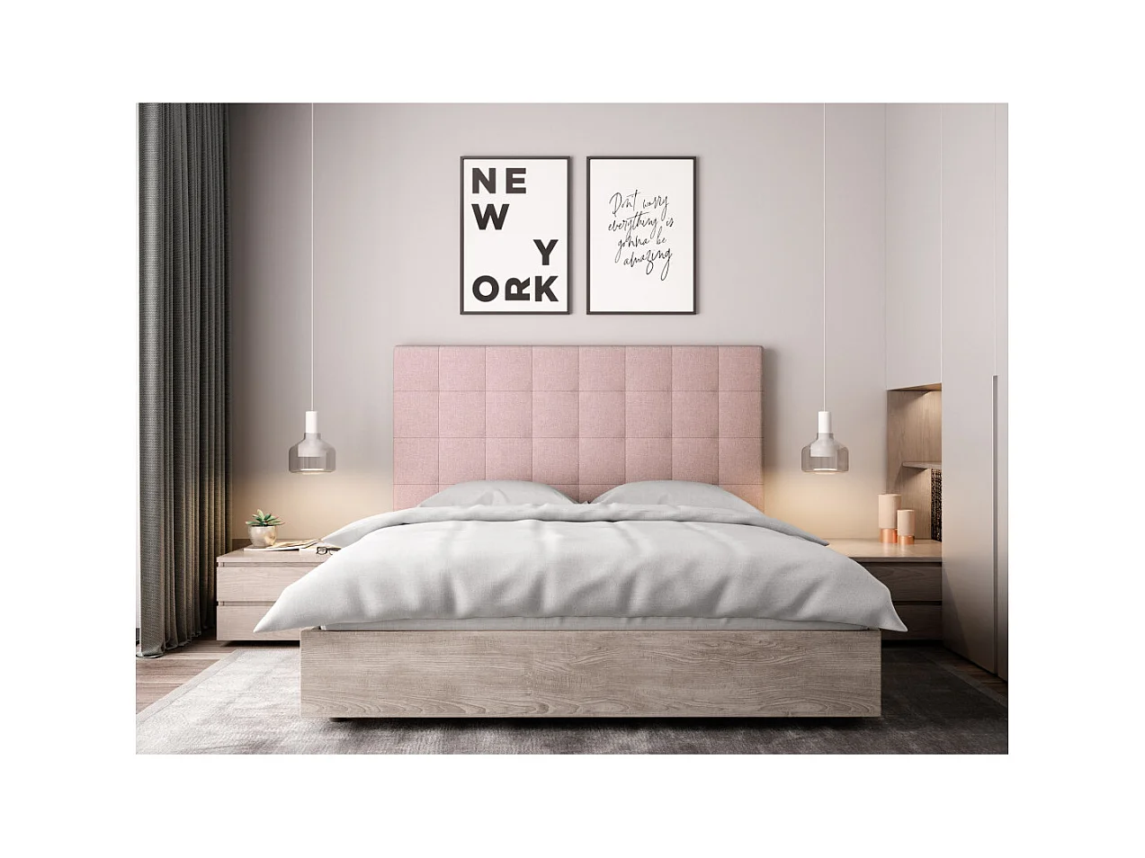 Tête de lit capitonnée en tissu MEGAN - Rose, Largeur - 140 cm