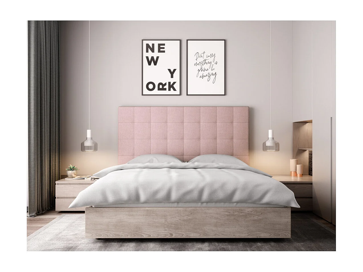 Tête de lit capitonnée en tissu MEGAN - Rose, Largeur - 140 cm