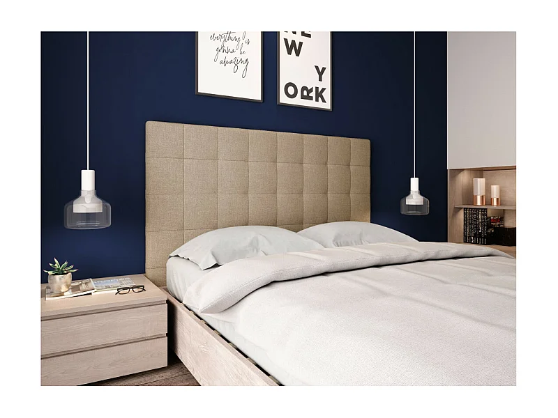 Tête de lit capitonnée en tissu MEGAN - Beige, Largeur - 140 cm