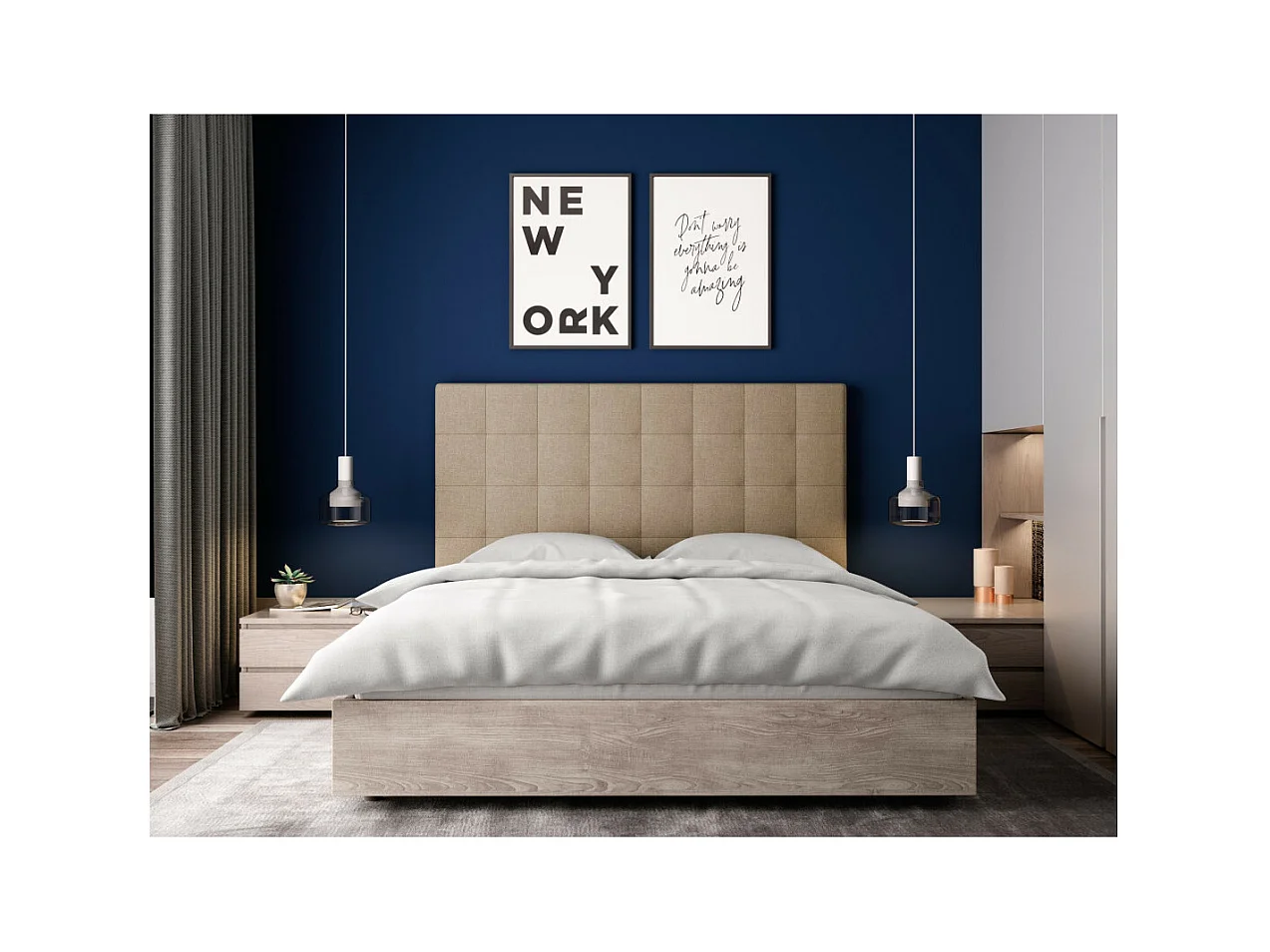 Tête de lit capitonnée en tissu MEGAN - Beige, Largeur - 140 cm