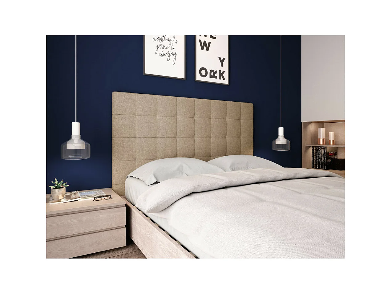 Tête de lit capitonnée en tissu MEGAN - Beige, Largeur - 140 cm