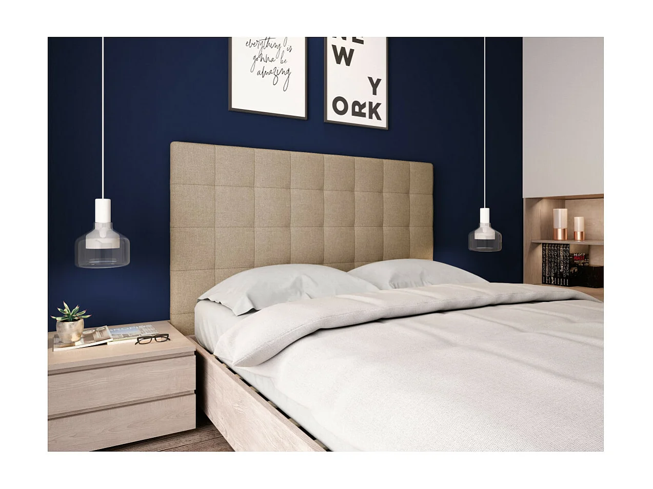 Tête de lit capitonnée en tissu MEGAN - Beige, Largeur - 140 cm