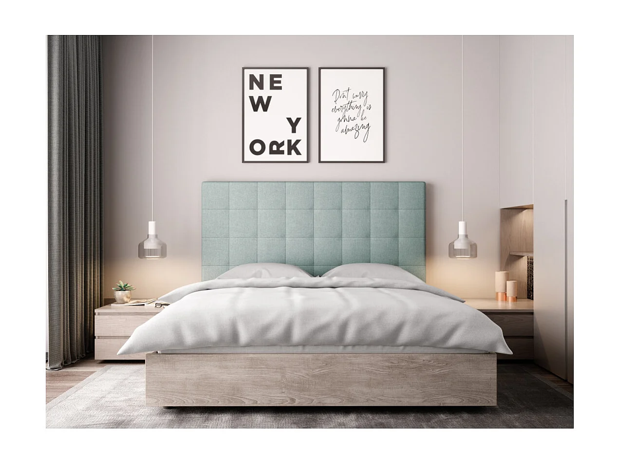 Tête de lit capitonnée en tissu MEGAN - Bleu clair, Largeur - 140 cm