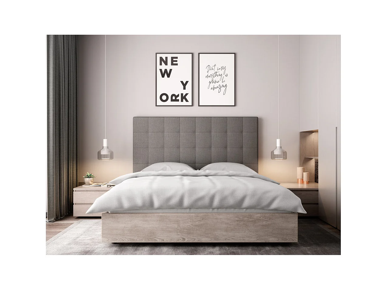 Tête de lit capitonnée en tissu MEGAN - Gris, Largeur - 160 cm