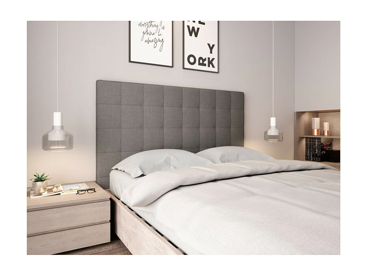 Tête de lit capitonnée en tissu MEGAN - Gris, Largeur - 160 cm