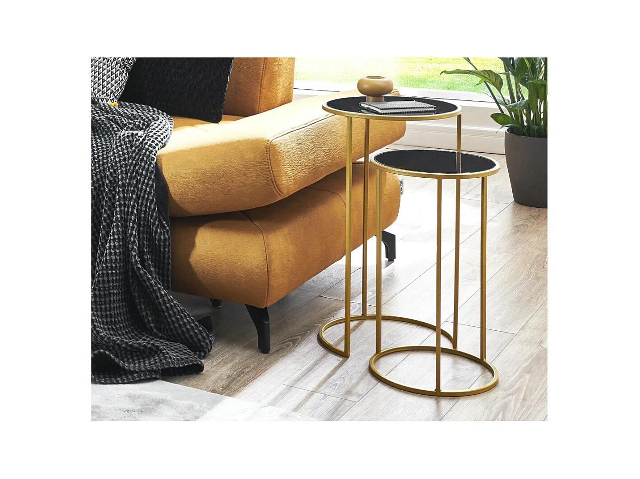 Lot de 2 Tables d'Appoint "Eddy" 60cm Or & Noir