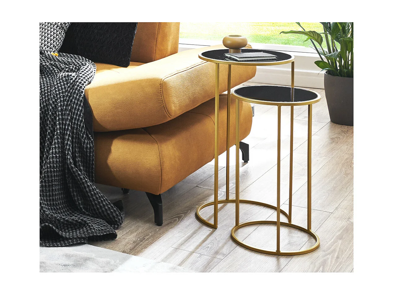 Lot de 2 Tables d'Appoint "Eddy" 60cm Or & Noir