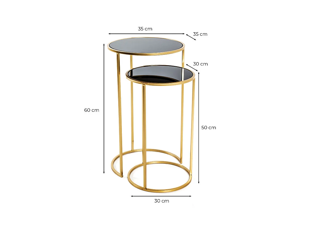 Lot de 2 Tables d'Appoint "Eddy" 60cm Or & Noir