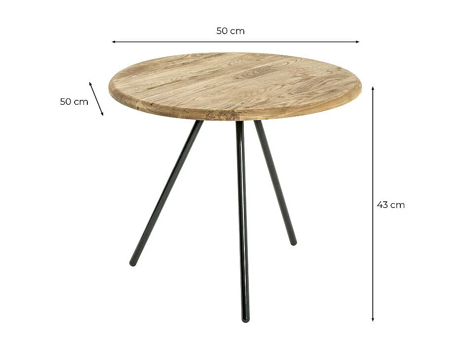 Table d'Appoint en Bois "Camille" 50cm Naturel