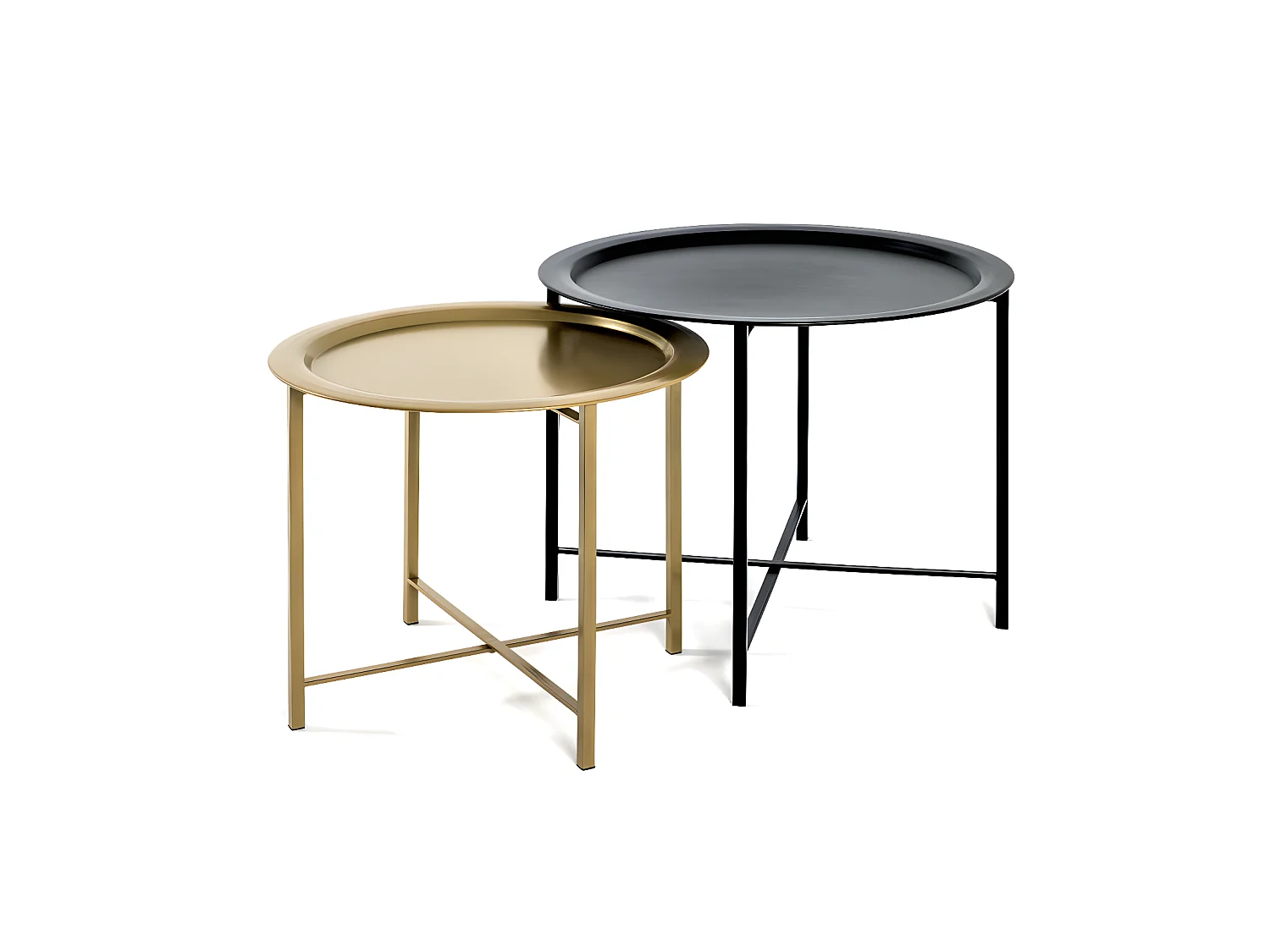 Lot de 2 Tables d'Appoint "Gabin" 62cm Noir & Or