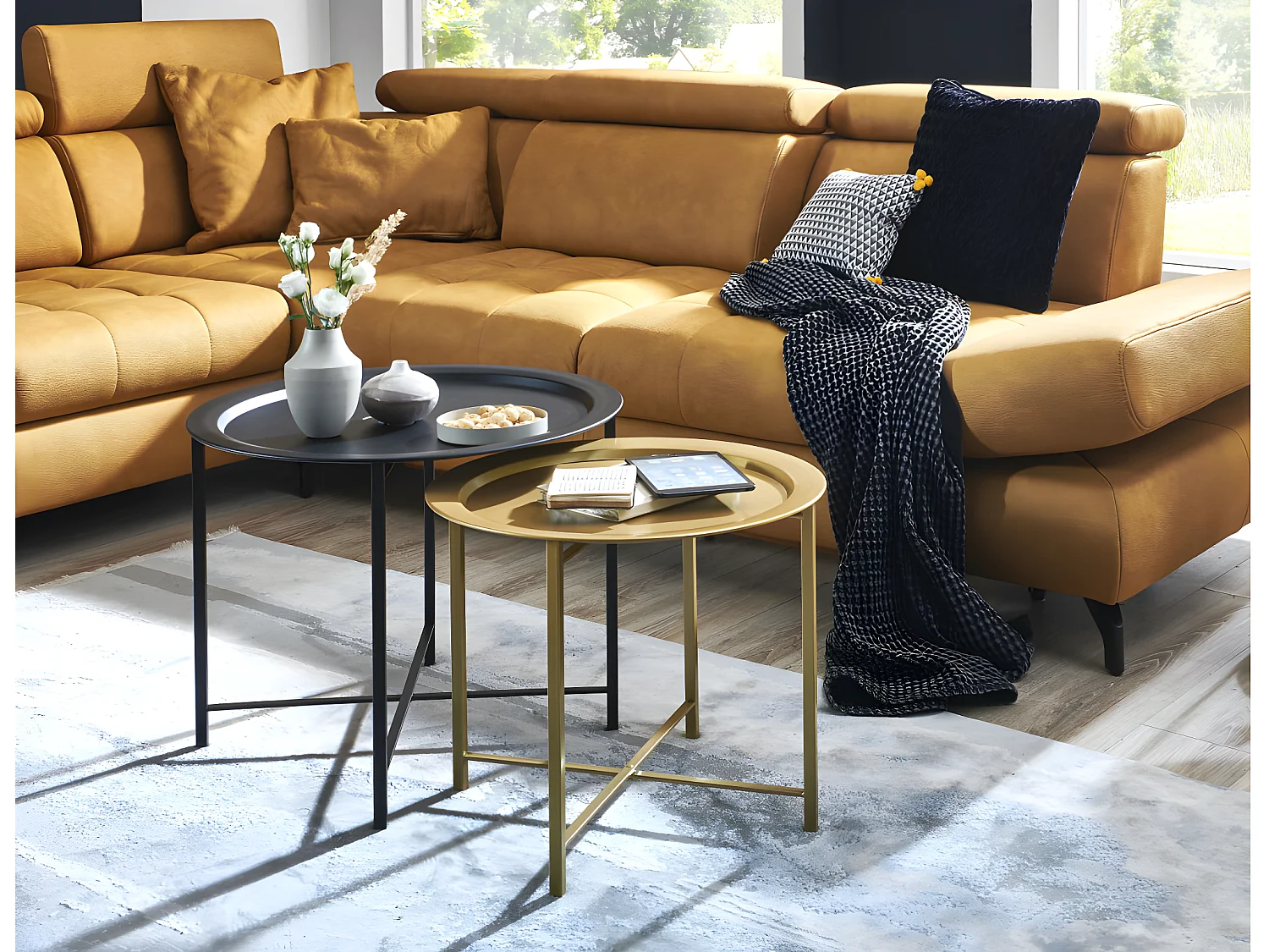 Lot de 2 Tables d'Appoint "Gabin" 62cm Noir & Or