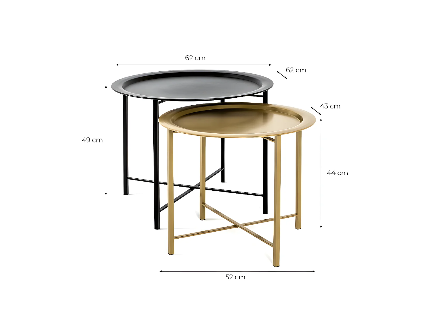 Lot de 2 Tables d'Appoint "Gabin" 62cm Noir & Or