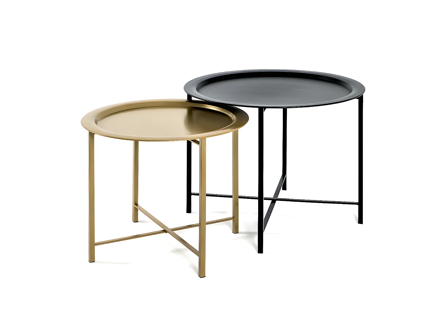 Lot de 2 Tables d'Appoint "Gabin" 62cm Noir & Or