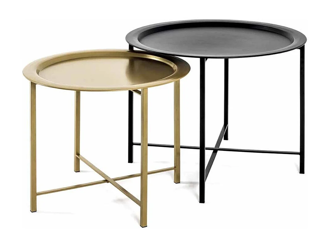 Lot de 2 Tables d'Appoint "Gabin" 62cm Noir & Or