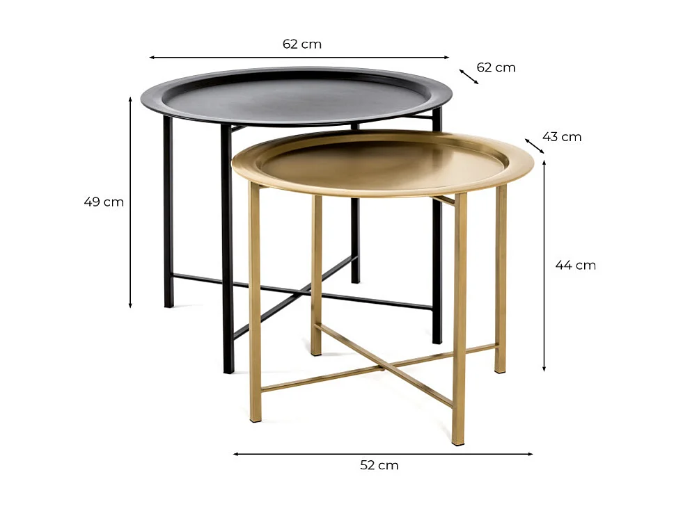 Lot de 2 Tables d'Appoint "Gabin" 62cm Noir & Or