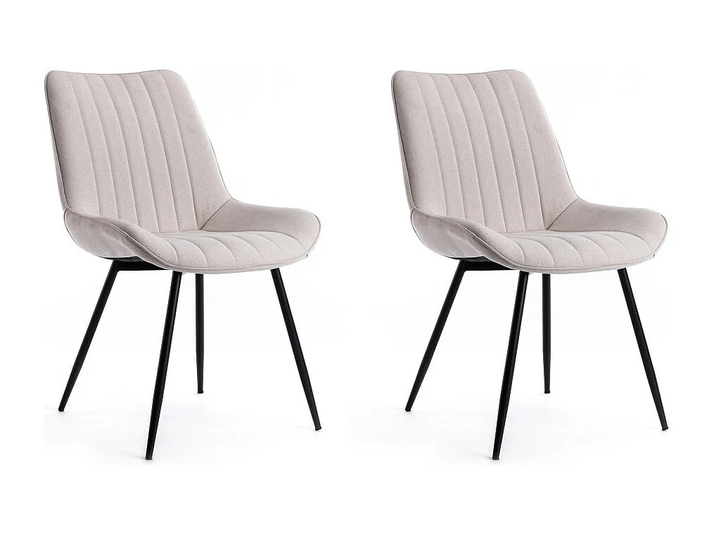 Lot de 2 chaises MARY à rayures en tissu et pieds métal noir - Beige