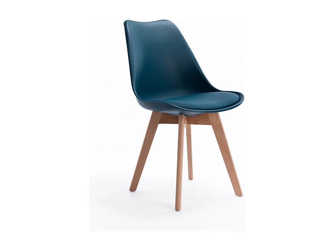 Lot de 2 chaises scandinaves ANDREA avec coussin et pieds bois - Bleu canard