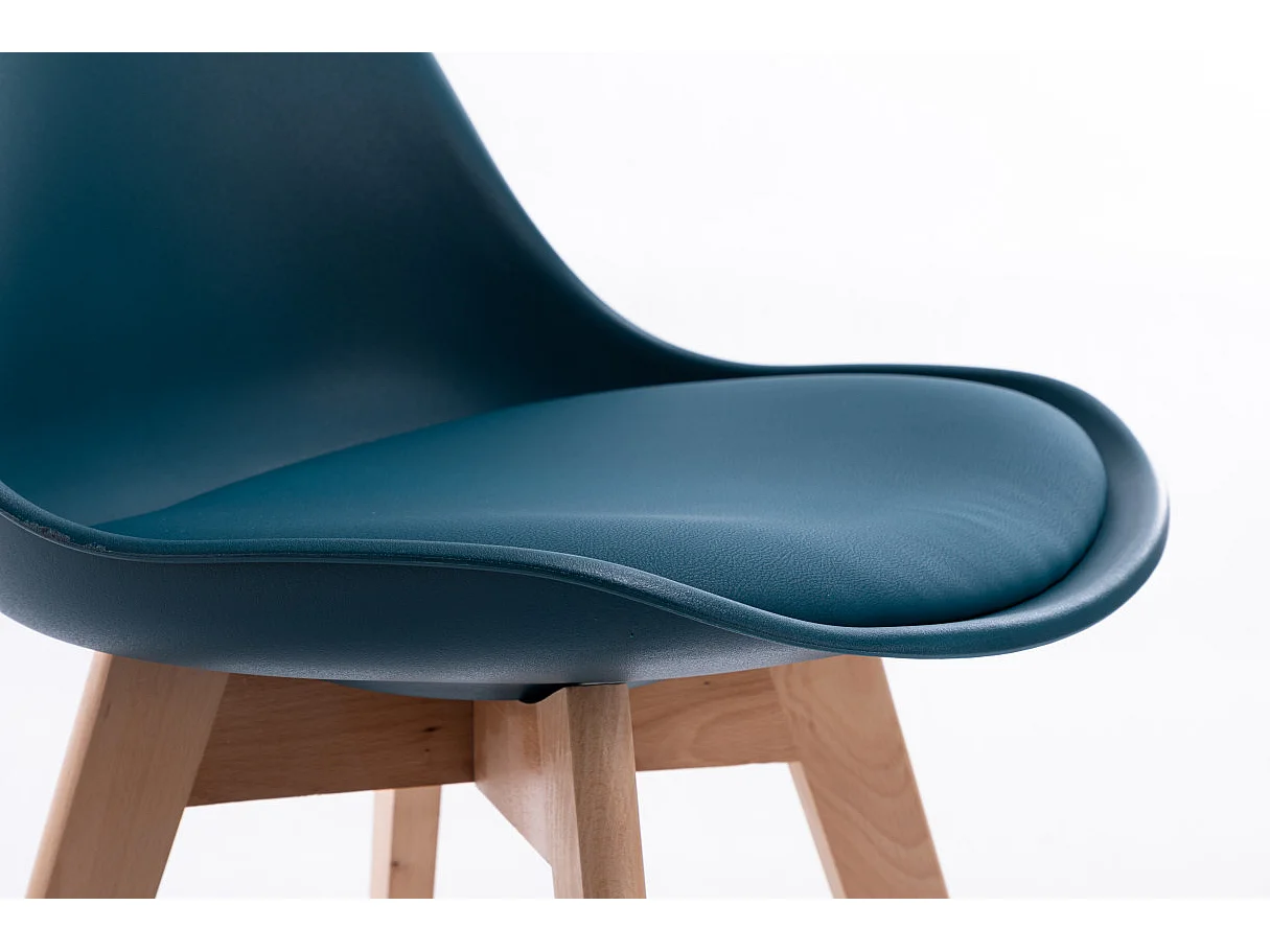 Lot de 2 chaises scandinaves ANDREA avec coussin et pieds bois - Bleu canard