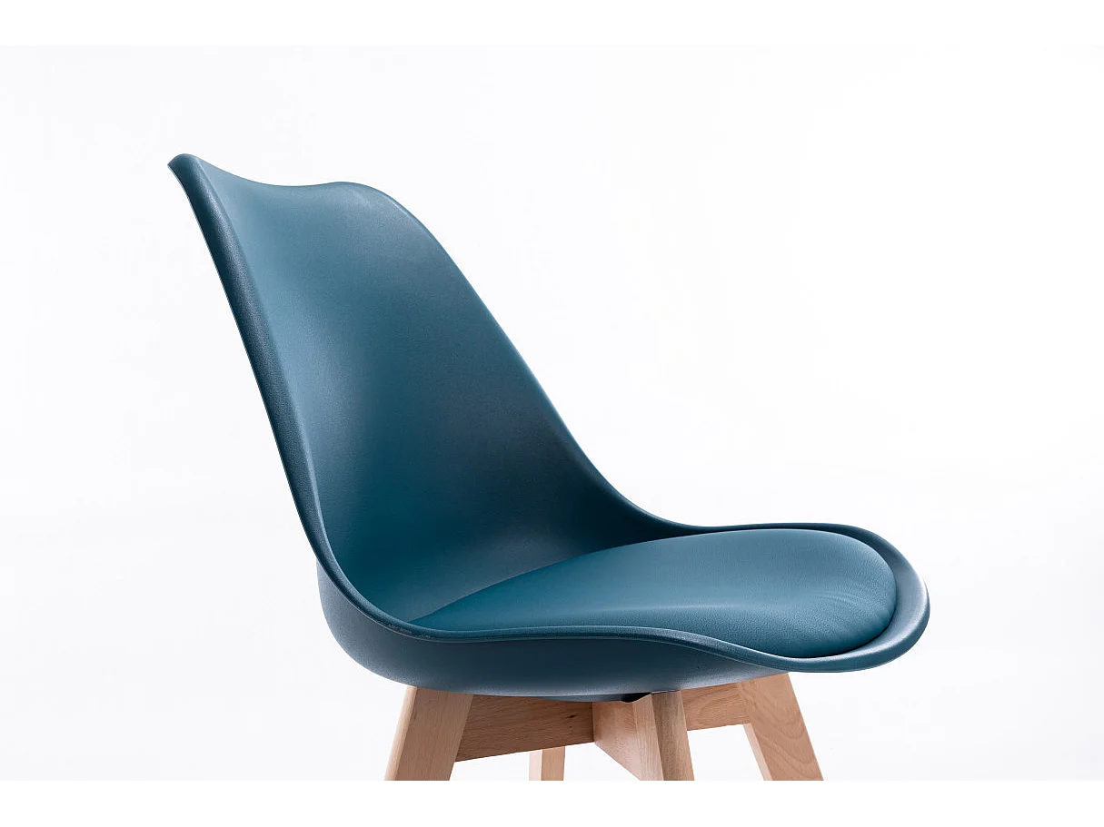 Lot de 2 chaises scandinaves ANDREA avec coussin et pieds bois - Bleu canard