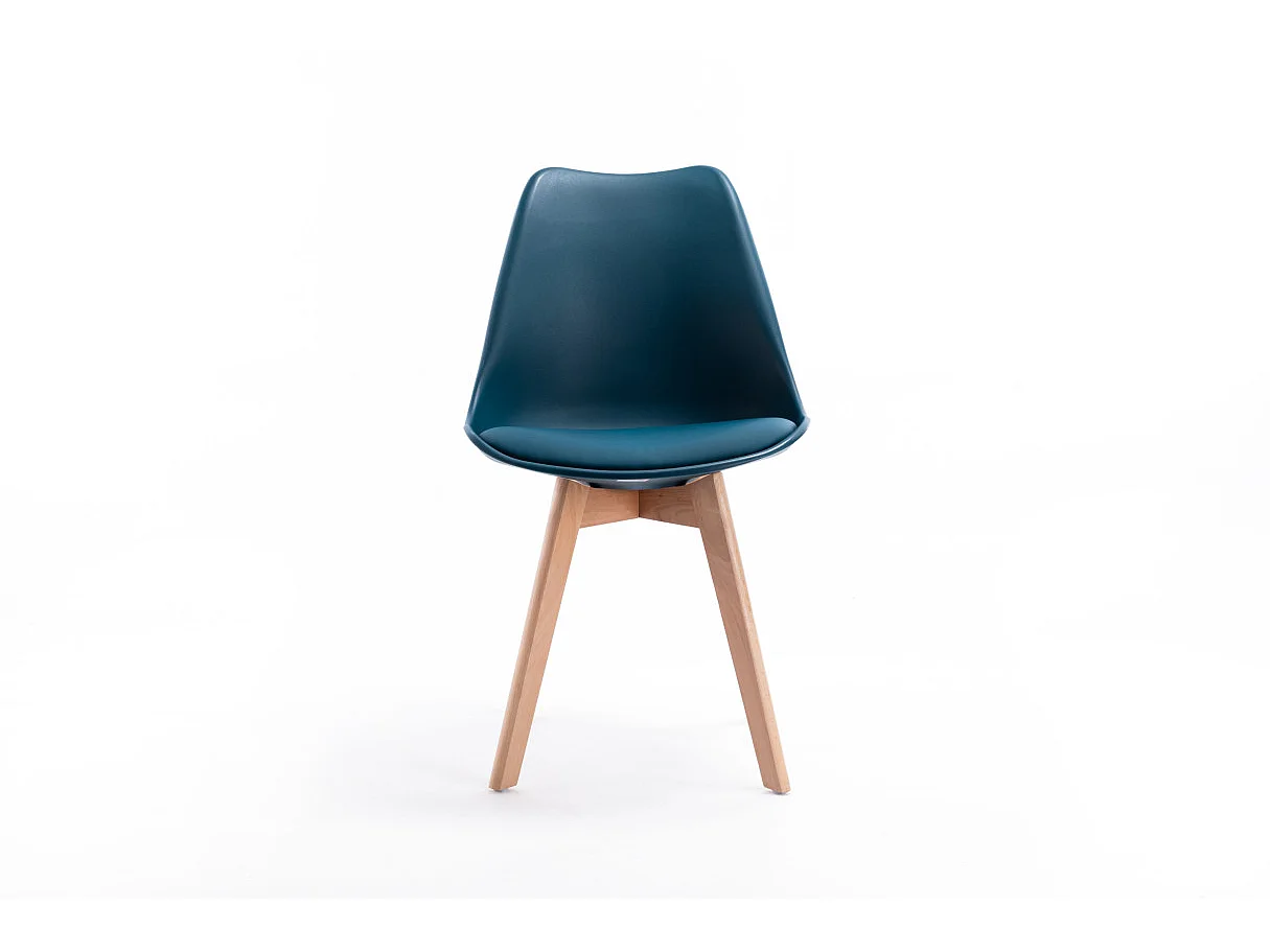 Lot de 2 chaises scandinaves ANDREA avec coussin et pieds bois - Bleu canard