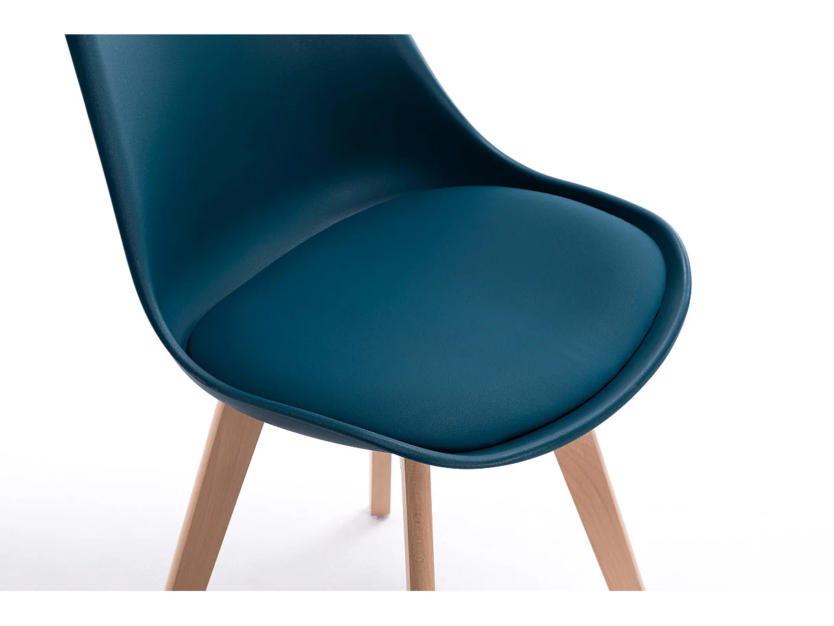 Lot de 2 chaises scandinaves ANDREA avec coussin et pieds bois - Bleu canard