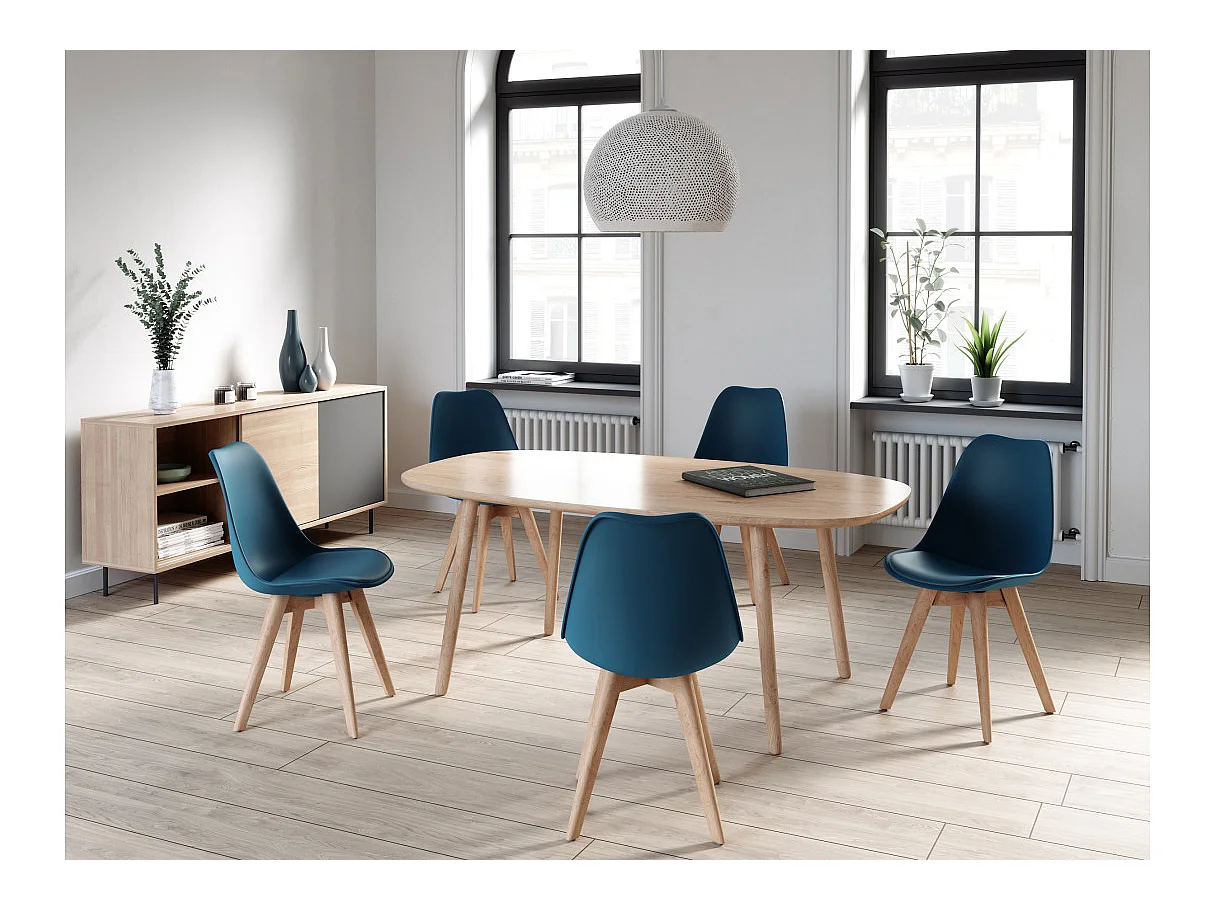 Lot de 2 chaises scandinaves ANDREA avec coussin et pieds bois - Bleu canard