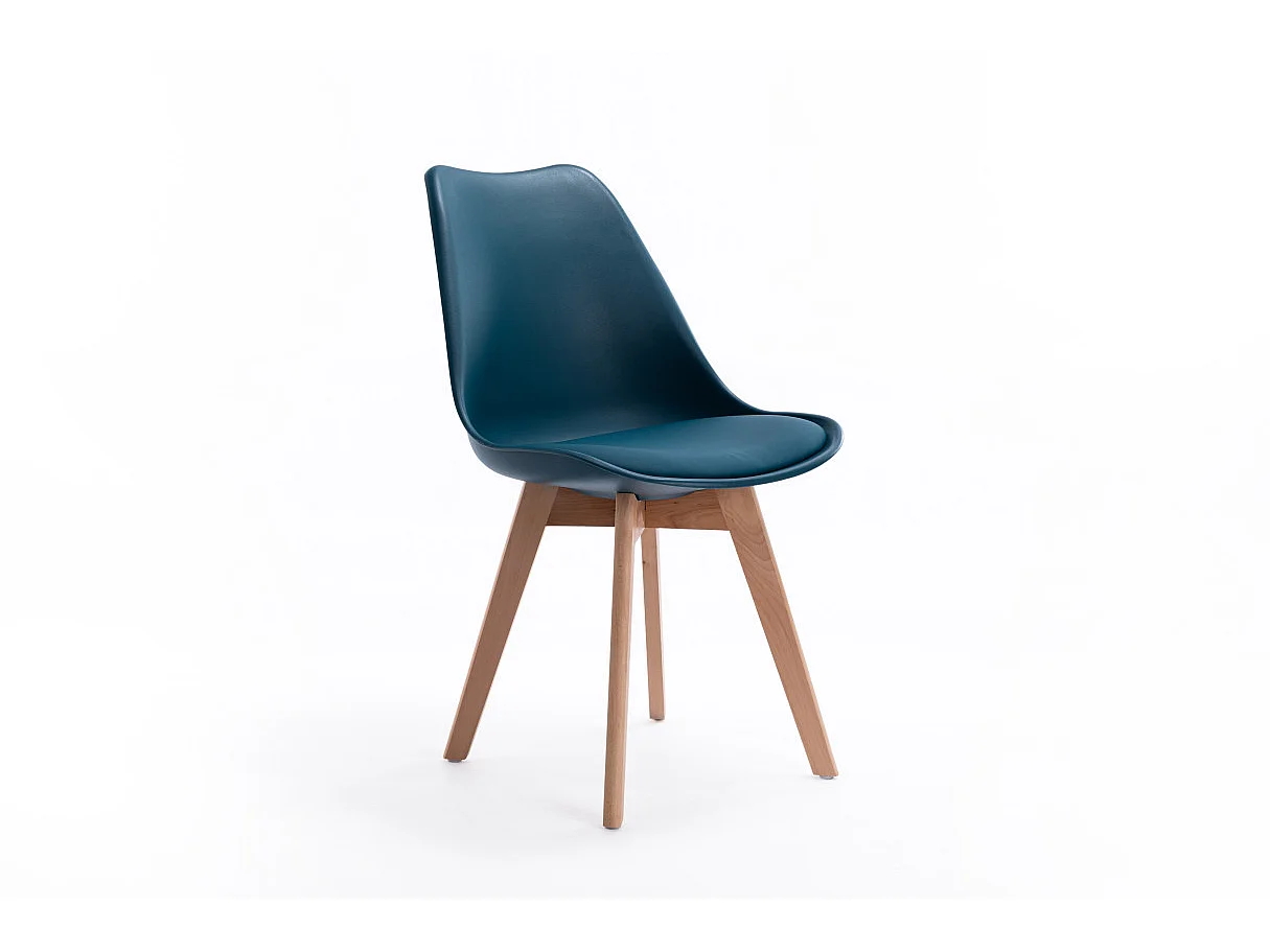 Lot de 2 chaises scandinaves ANDREA avec coussin et pieds bois - Bleu canard