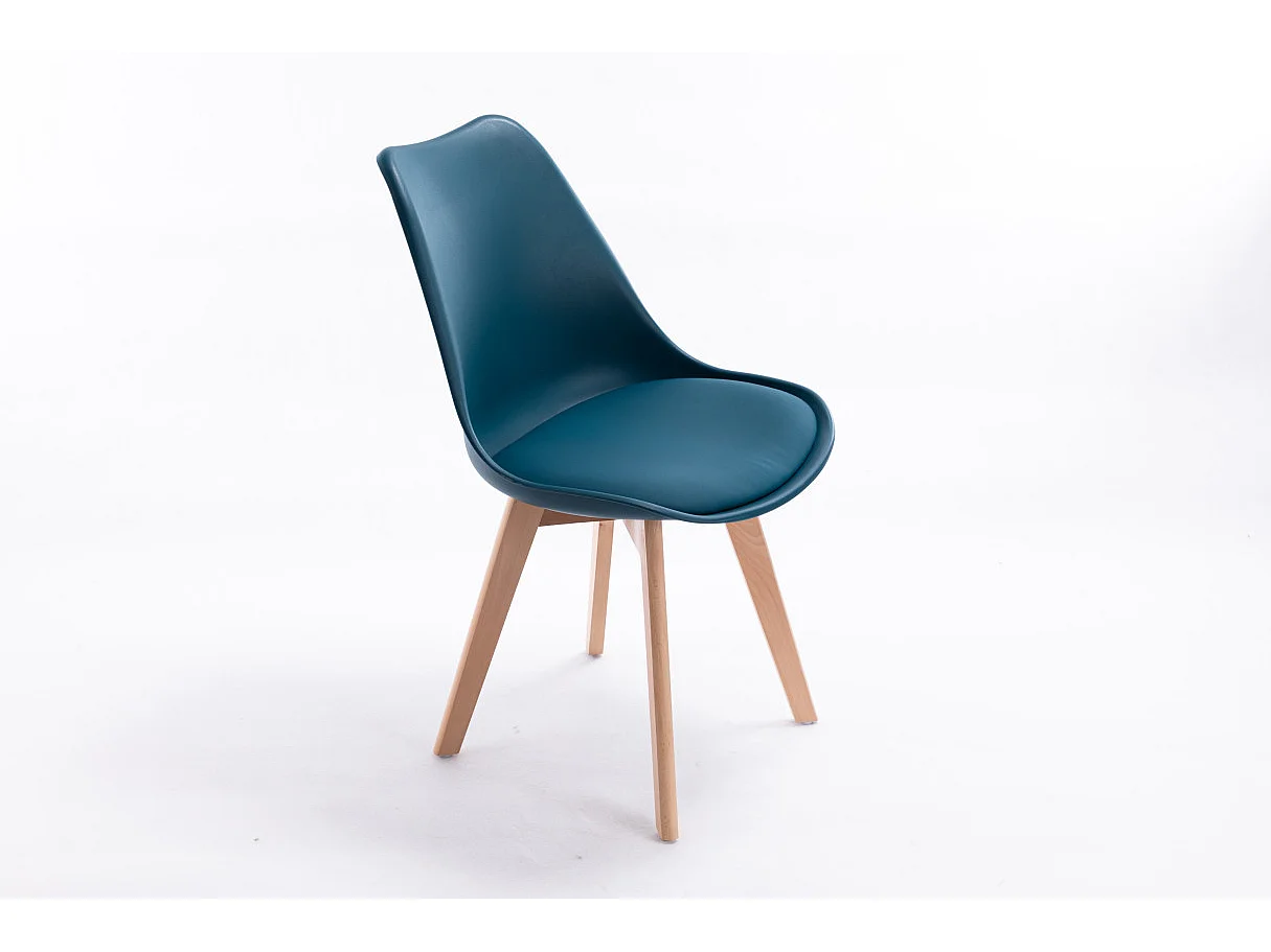 Lot de 2 chaises scandinaves ANDREA avec coussin et pieds bois - Bleu canard