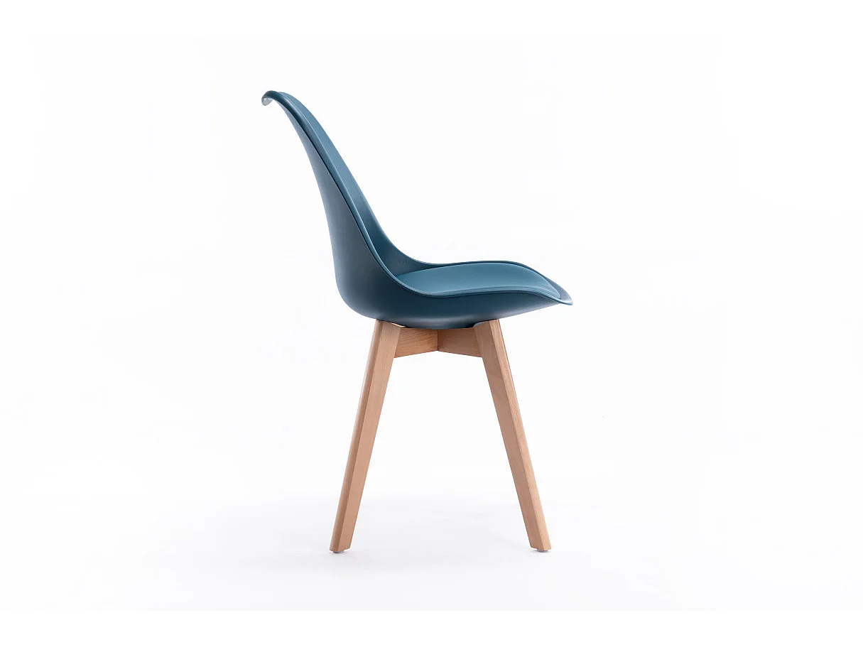 Lot de 2 chaises scandinaves ANDREA avec coussin et pieds bois - Bleu canard