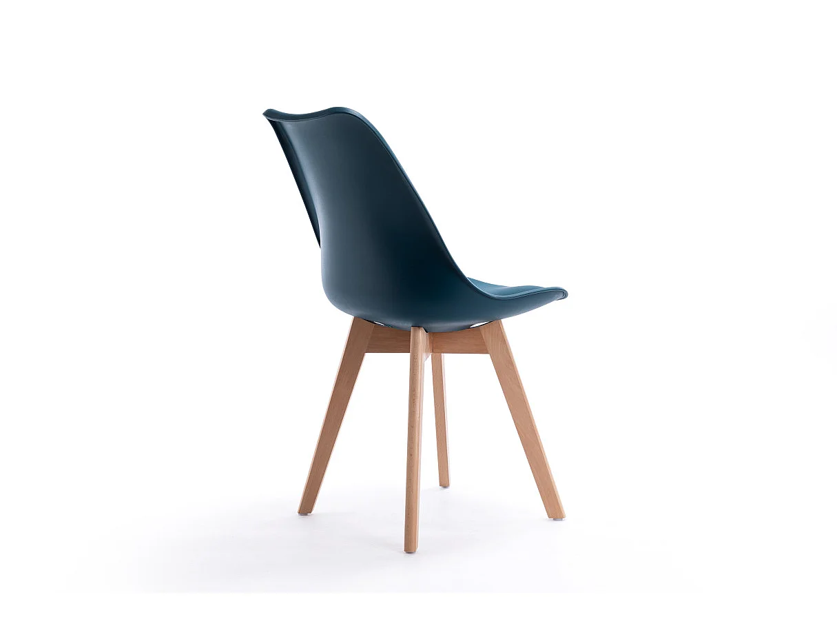 Lot de 2 chaises scandinaves ANDREA avec coussin et pieds bois - Bleu canard