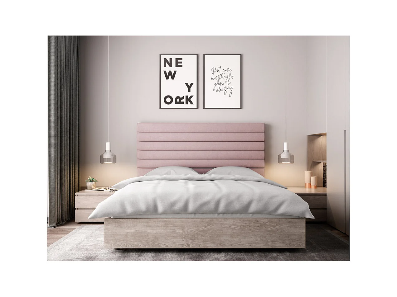 Tête de lit en tissu LUCA - Rose, Largeur - 140 cm