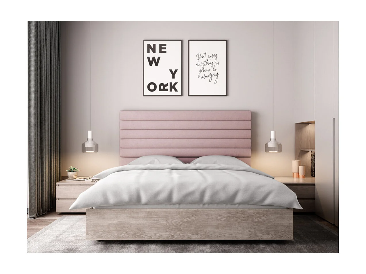 Tête de lit en tissu LUCA - Rose, Largeur - 140 cm