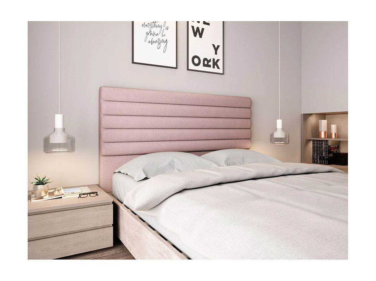 Tête de lit en tissu LUCA - Rose, Largeur - 140 cm
