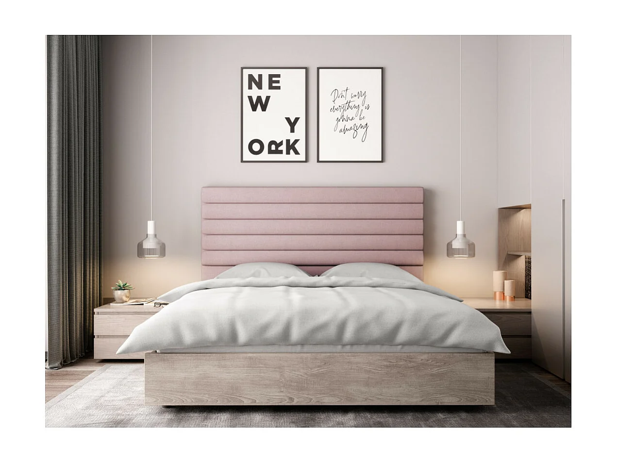 Tête de lit en tissu LUCA - Rose, Largeur - 160 cm