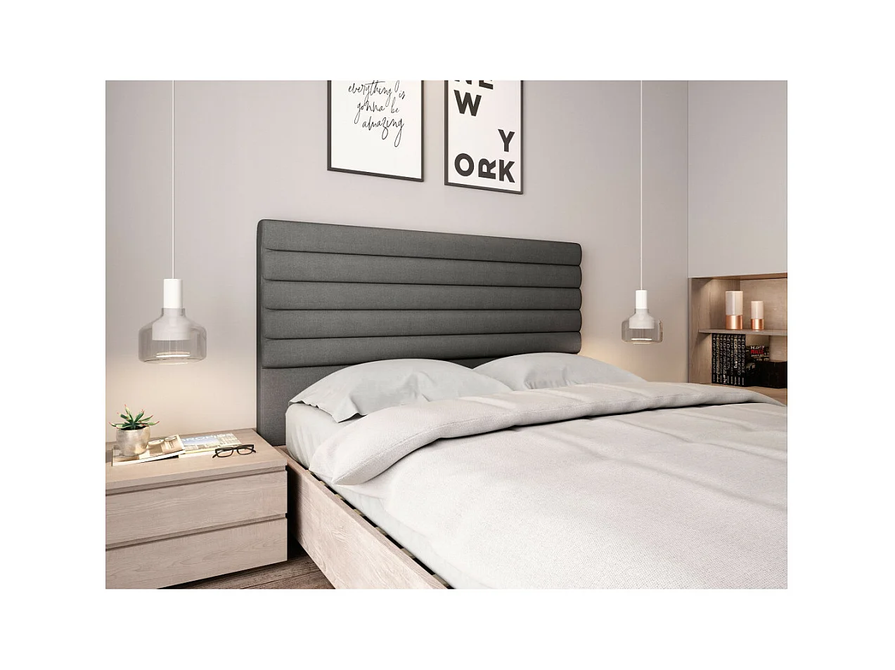 Tête de lit en tissu LUCA - Gris, Largeur - 160 cm