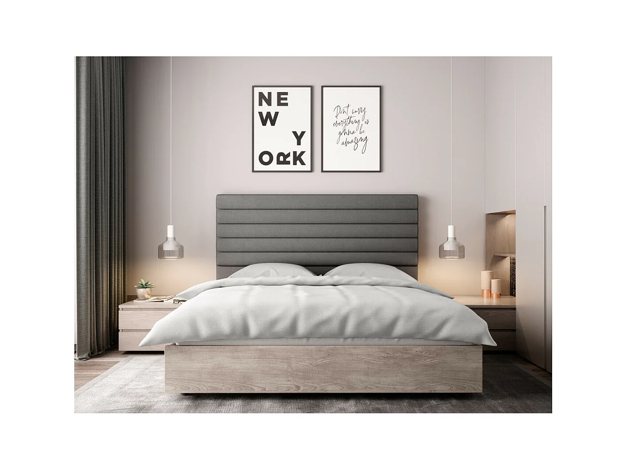 Tête de lit en tissu LUCA - Gris, Largeur - 160 cm