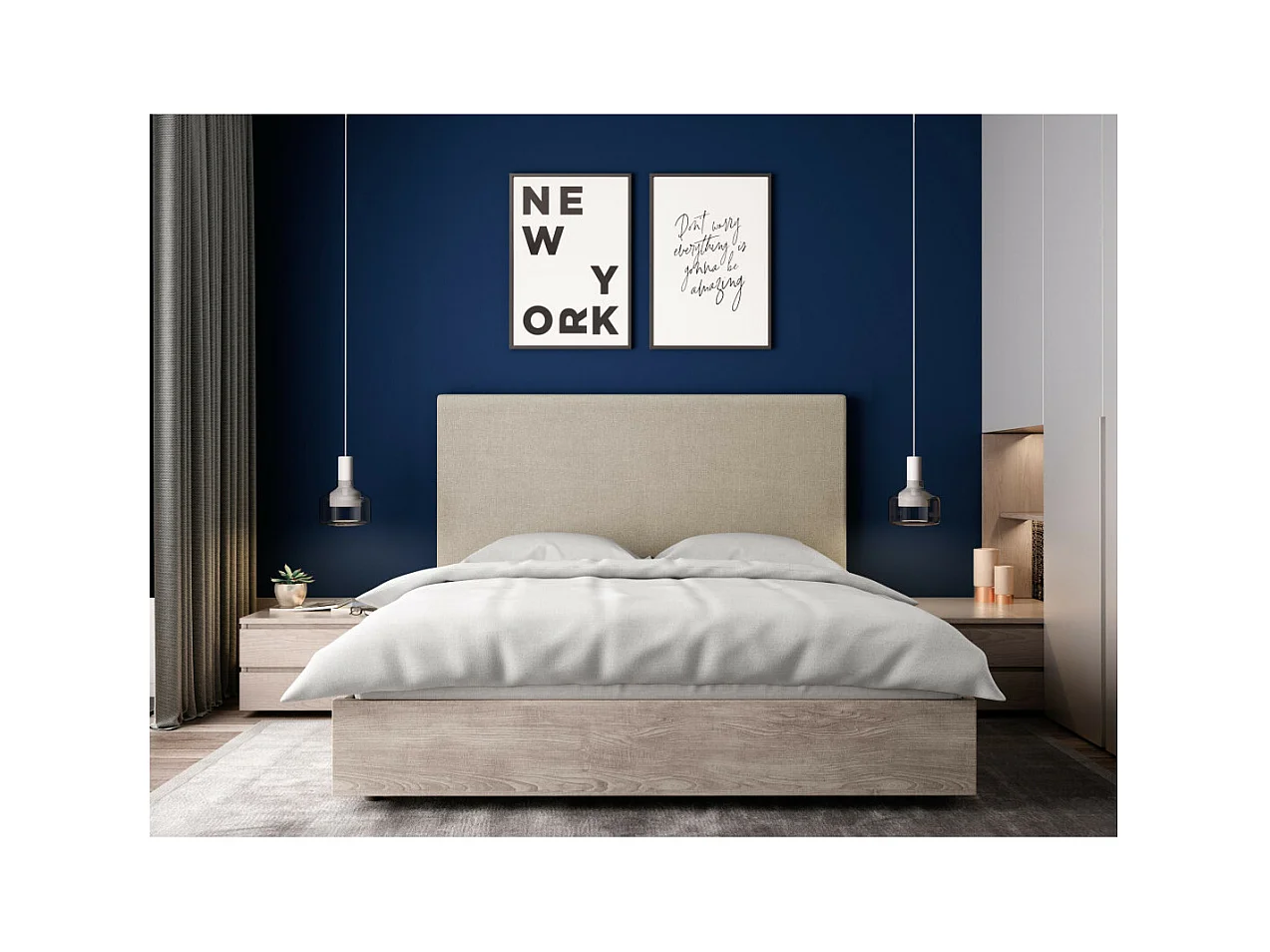 Tête de lit lisse en tissu NUMA - Beige, Largeur - 140 cm