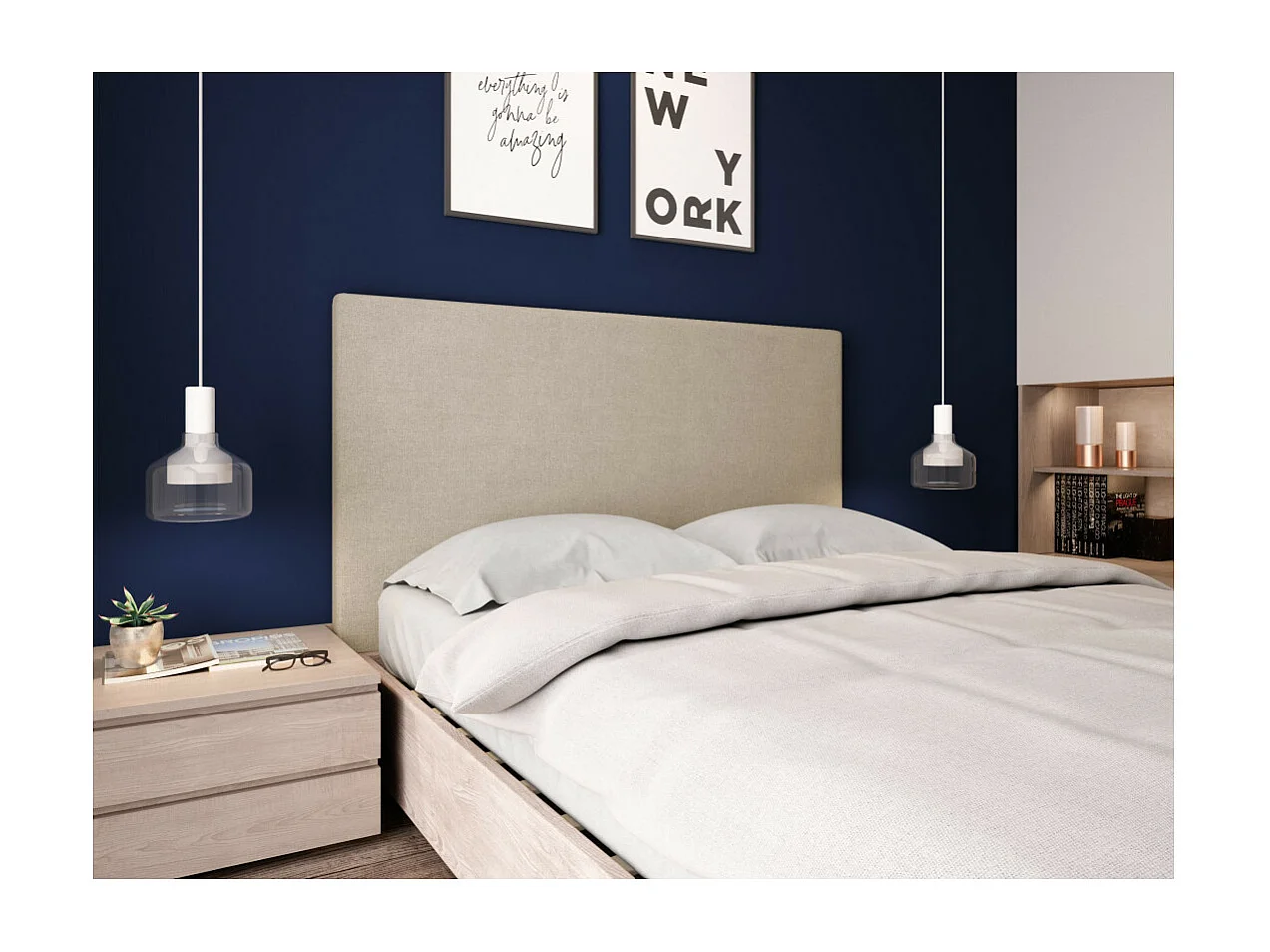 Tête de lit lisse en tissu NUMA - Beige, Largeur - 140 cm