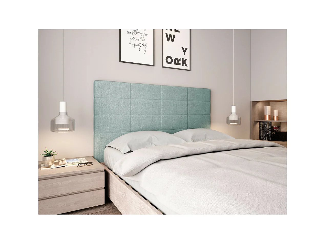 Tête de lit en tissu WILLY - Bleu clair, Largeur - 140 cm