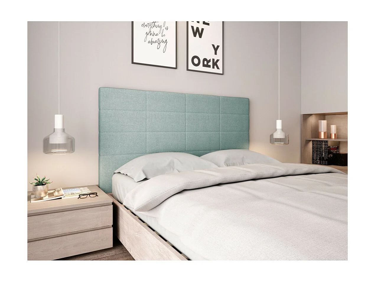 Tête de lit en tissu WILLY - Bleu clair, Largeur - 140 cm