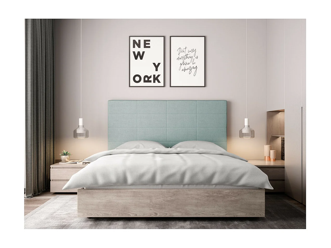 Tête de lit en tissu WILLY - Bleu clair, Largeur - 140 cm