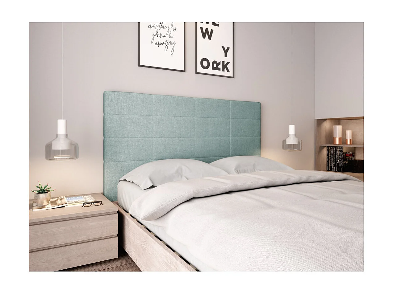 Tête de lit en tissu WILLY - Bleu clair, Largeur - 140 cm