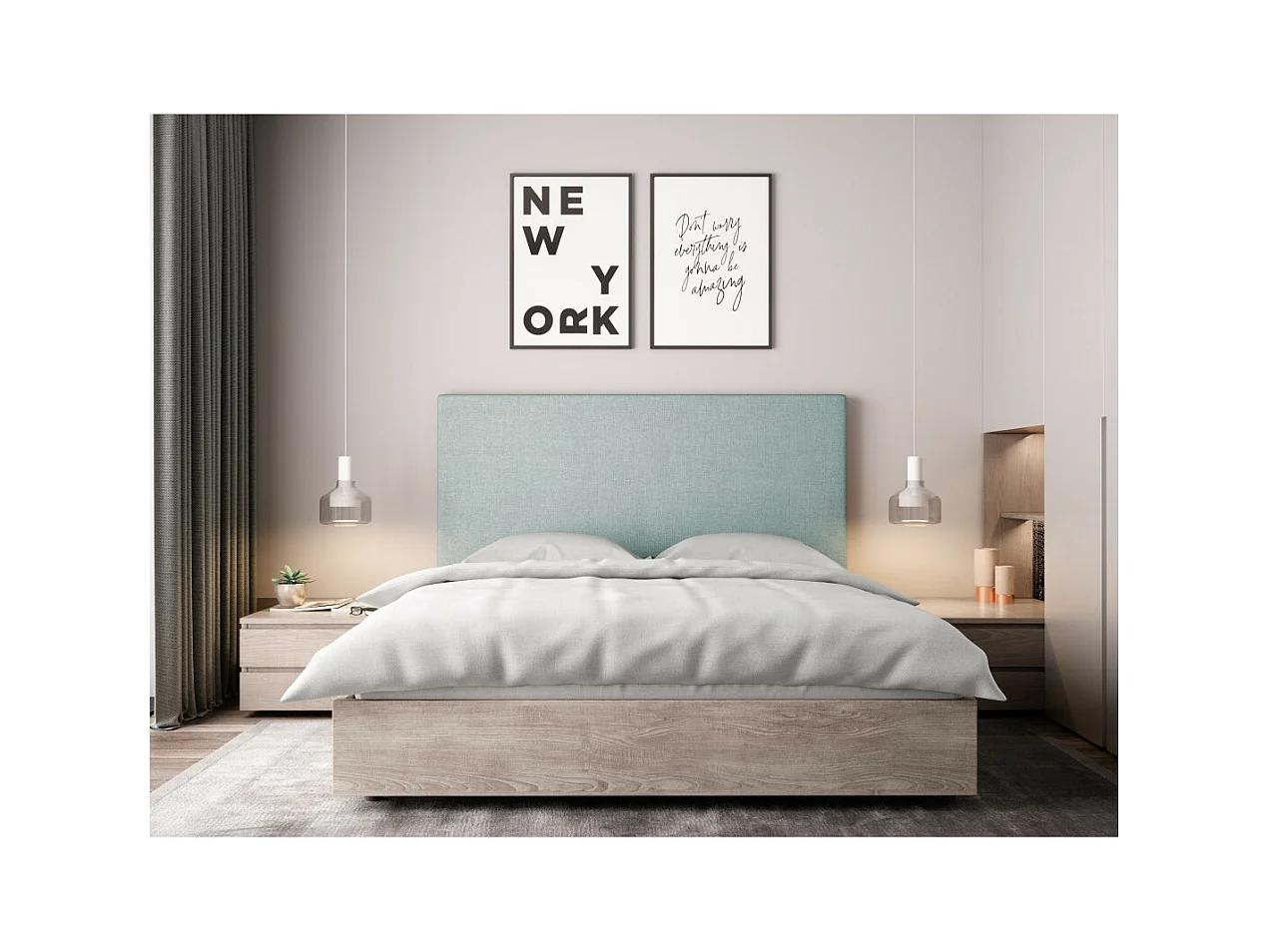 Tête de lit lisse en tissu NUMA - Bleu clair, Largeur - 140 cm