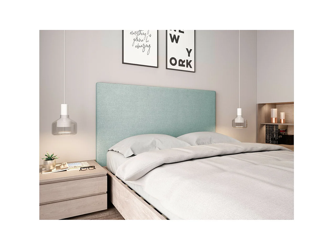 Tête de lit lisse en tissu NUMA - Bleu clair, Largeur - 140 cm