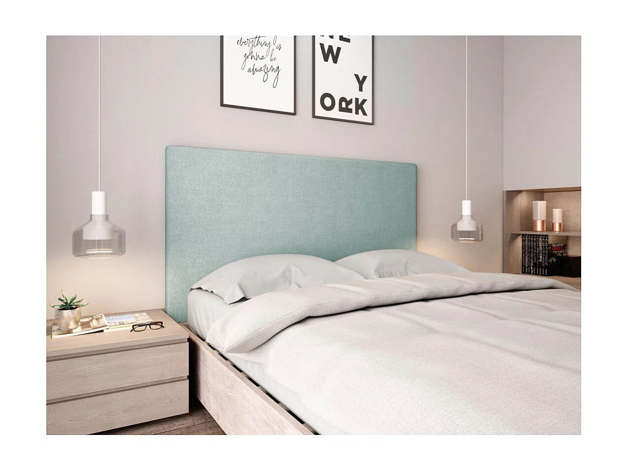 Tête de lit lisse en tissu NUMA - Bleu clair, Largeur - 140 cm