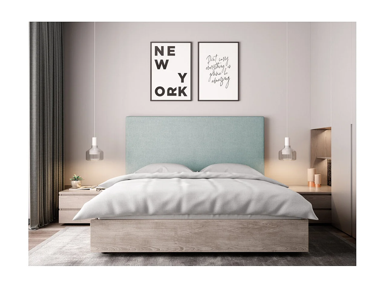 Tête de lit lisse en tissu NUMA - Bleu clair, Largeur - 140 cm