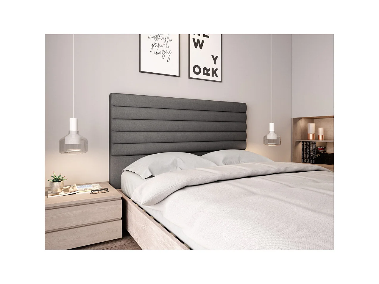 Tête de lit en tissu LUCA - Gris, Largeur - 140 cm