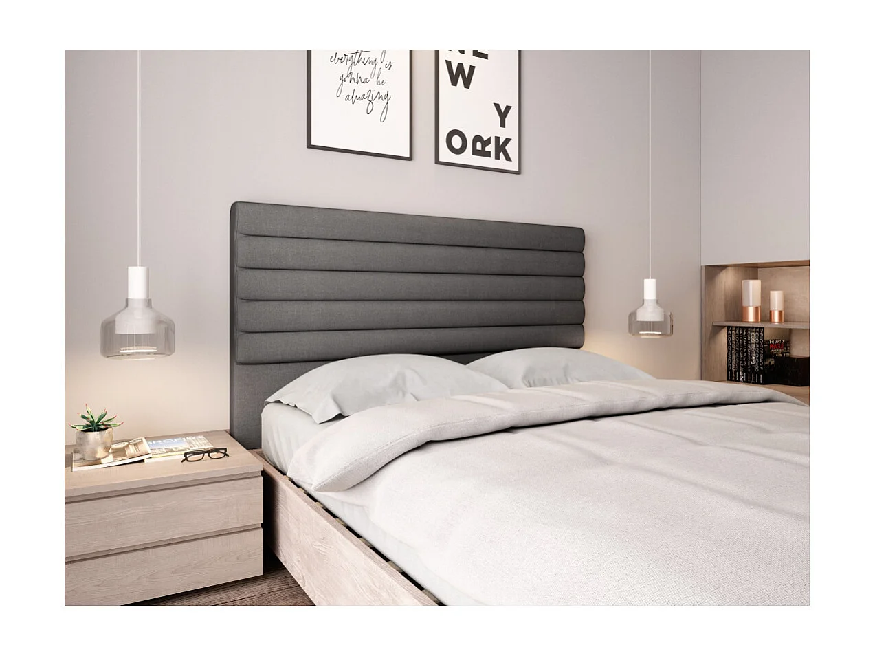 Tête de lit en tissu LUCA - Gris, Largeur - 140 cm