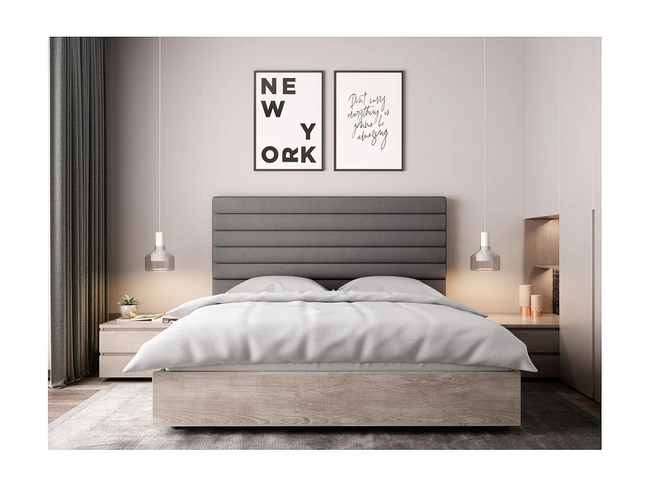 Tête de lit en tissu LUCA - Gris, Largeur - 140 cm