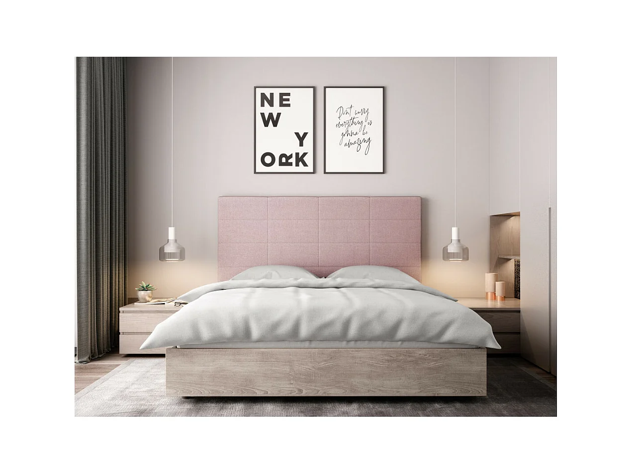 Tête de lit en tissu WILLY - Rose, Largeur - 140 cm